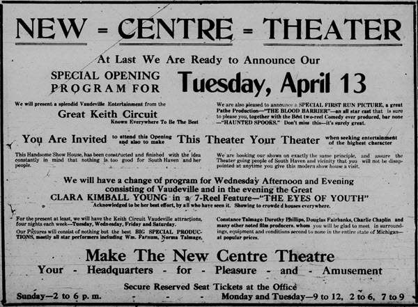 Centre Theater - Apr 10 1920 Ad (newer photo)